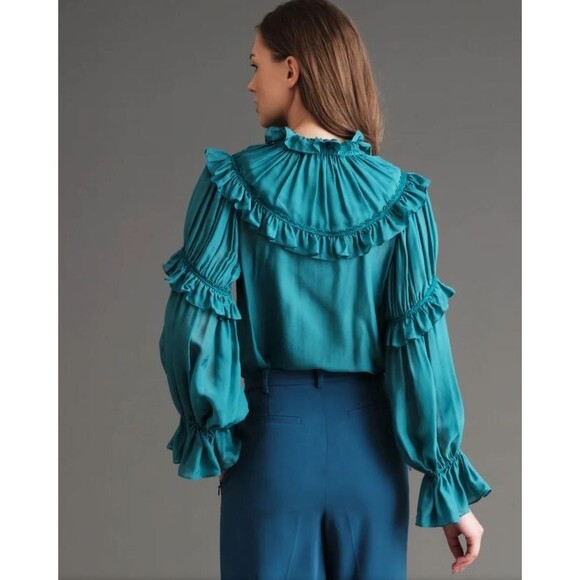 Haute Hippie Gracie Blouse NWT Double Tassel Silk With Shirring Retail $375 Sz L - Picture 4 of 4